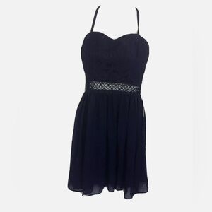 BCX Womens A Line Dress Navy Blue with Lace Mid-rift Spaghetti Straps Size 5